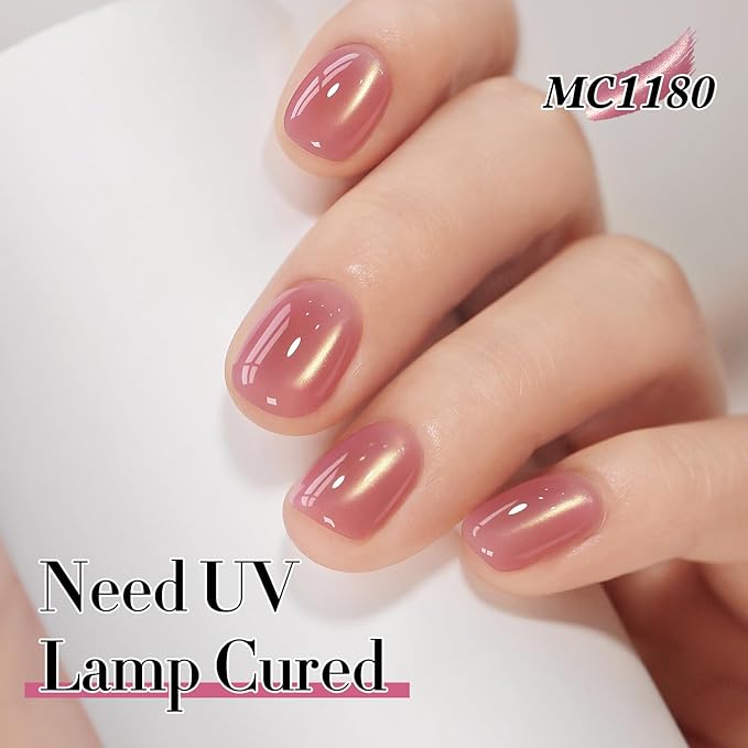 Double Rhythm 0.5 Oz Cat Eye Gel Polish with Magnet Same Color Same Bottle Holographic Glitter Shimmer Translucent Color Salon 15 ML Magnetic Nail Art (Glass Plum-MC1180)