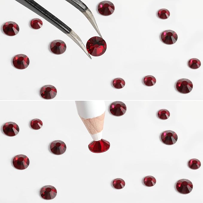 Beadsland Rhinestones for Makeup,8 sizes 2500pcs Dark Red Flatback Rhinestones Face Gems for Nails Crafts with Tweezers and Wax Pencil,Dark Siam,SS4-SS30