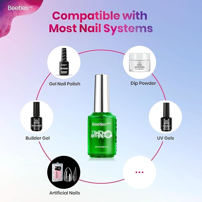 Beetles Professional Nail Prep Dehydrator - Natural Nails Superior Bonding Primer for Acrylic Powder and Gel Nail Polish Fast Dry Dehydrator Base Bonder Gel