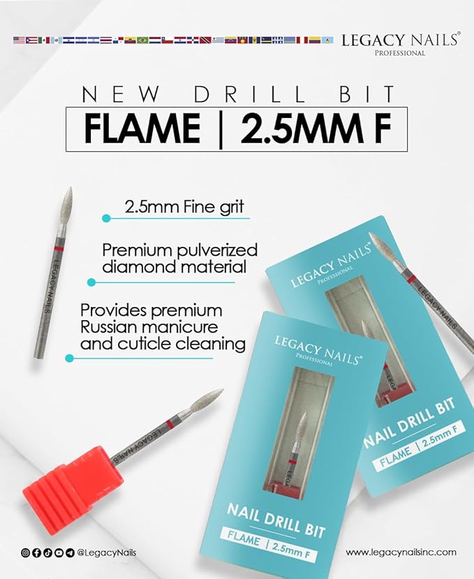 Legacy Nails Professional 2.5mm Flame Shape Cuticle Cleaner Nail Drill Bit - Provides Premium Russian Manicure and Cuticle Cleaning