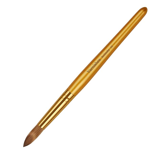 Kolinsky Acrylic Nail Brush Golded Solid Wood Handle Professional Manicure Brushes for Powder Nail Acrylic Application - Salon & DIY Nail Art Essentials - Size 16, 1.0 Count