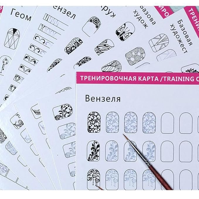HomeSoGood Nail Art Book Design Practice Acrylic Nail Art Practice with 3pcs Nail Liner Pen 360pcs Nail Wipes,Lines Drawing Template Learning Book Reusablev