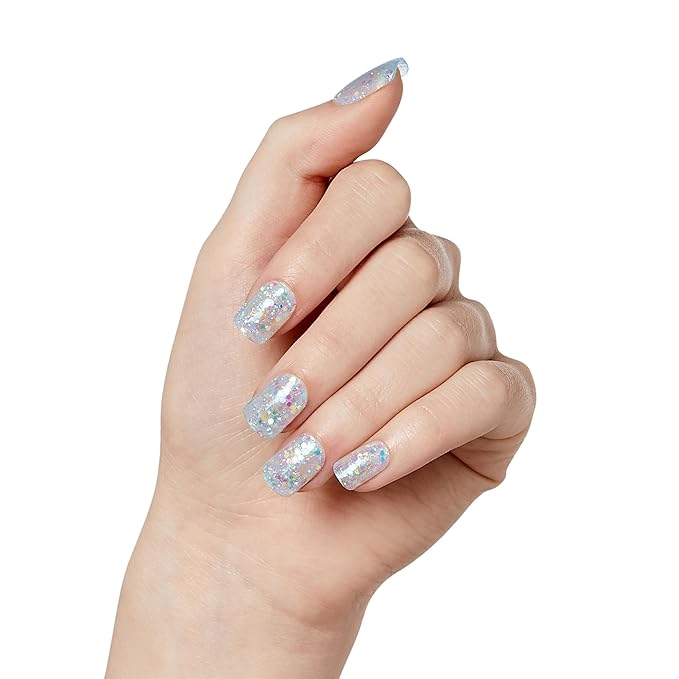 KISS Gel Fantasy, Press On Nails, Nail glue included, 'Champagnes', Light Blue, Short Size, Squoval Shape, Includes 28 Nails, 2G Glue, 1 Manicure Stick, 1 Mini File