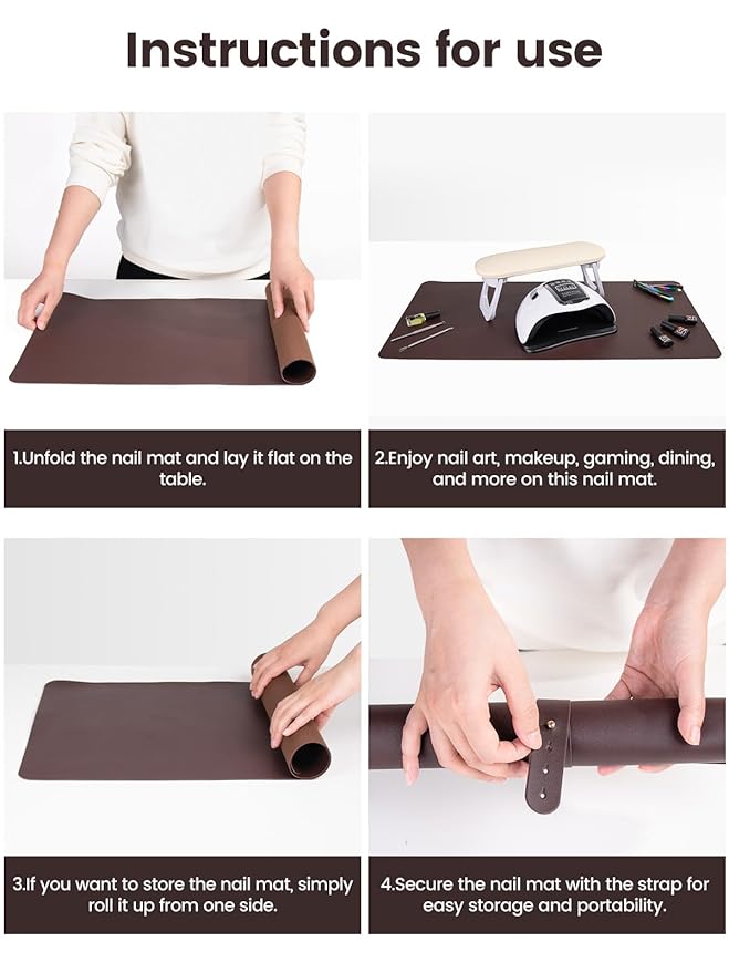 Nail Art Table Mat, (MAT ONLY) Foldable Nail Arm Hand Rest Mat for Nail Tech, Soft Microfiber PU Leather Nail Desk Mat for Manicure Pillow, Nail Polish Desk Pad for Nail Tech Must Haves - Dark Brown