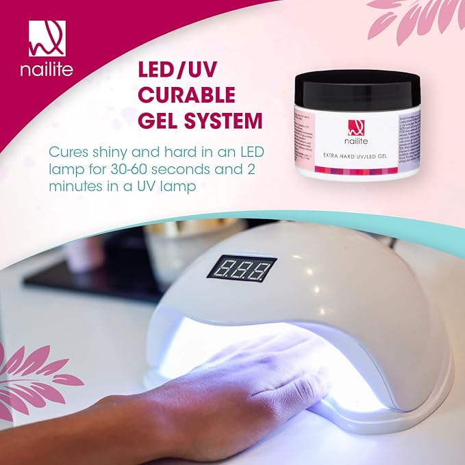 Extra Hard UV LED - Builder Gel for Nails Extension, Self-Leveling Gel and Medium Viscosity - Strengthener (Natural 1.3 Oz.)