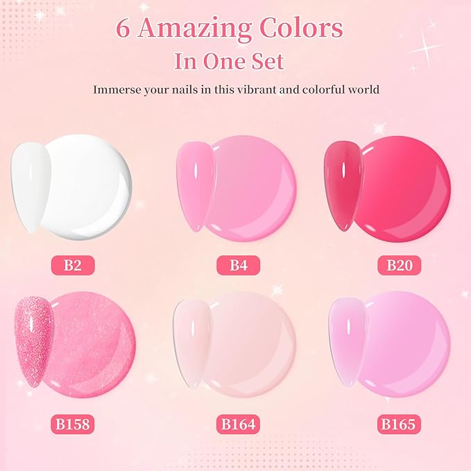 BQAN Poly Nail Gel Kit - 6 Colors Builder Gel for Long-Lasting Nail Extensions | 15ml Each | Salon-Quality DIY & Home Use | Low Odor