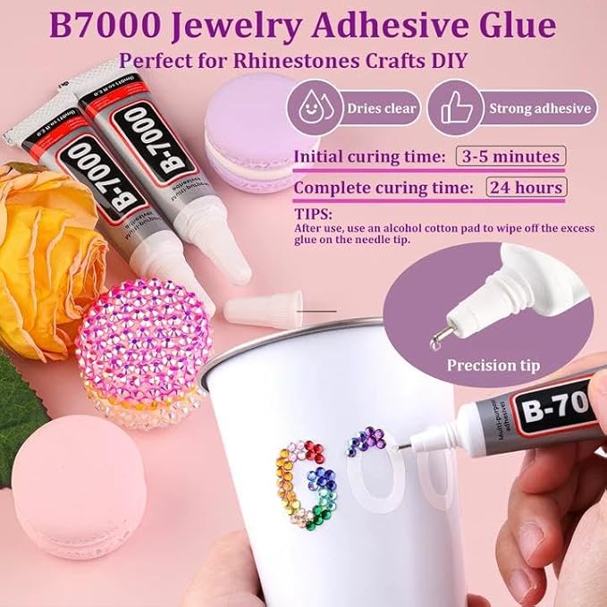 20000Pcs Resin Rhinestones for Crafting, Multicolor 3/4/5mm Flacktback Gems with 3Pcs B7000 Jewelry Glue, Bedazzling Crystal for DIY Crafts Clothing Tumblers Mugs Shoes Fabric Nail Art