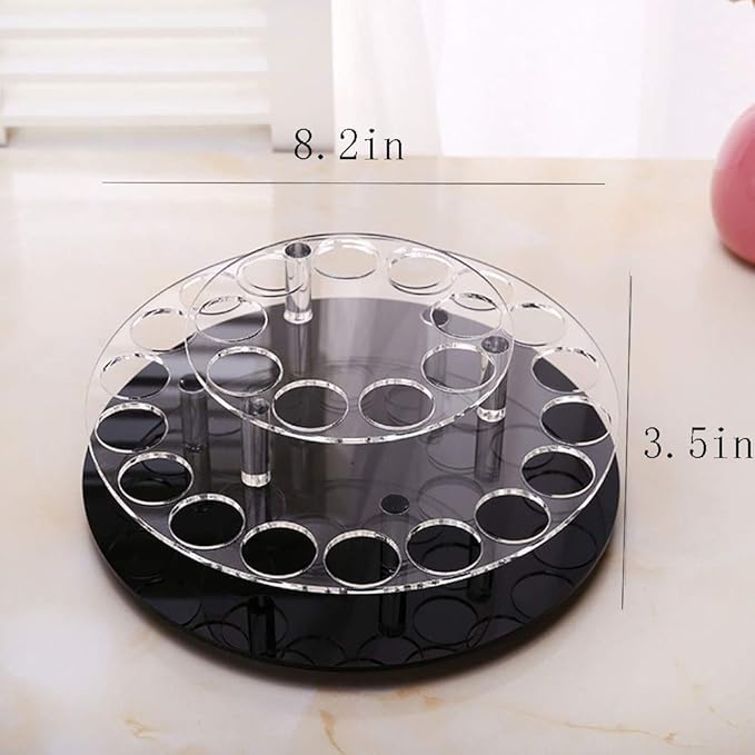 360-Degree Clear Acrylic Rotating Lipstick Holder Organizer,Spinning Rotatable Cosmetic Makeup Lip Gloss Nail Polish Storage Display,25 Round Openings
