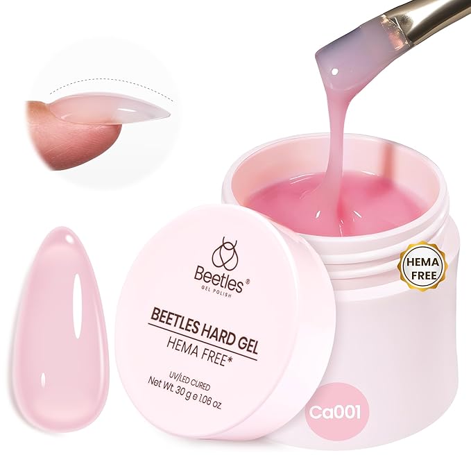 Beetles HEMA-Free Hard Gel for Nails-1.06oz 9 in 1 Jelly Pink UV/LED Lamp Cured Sculpting Stengthener Gel for Nail Extension & Nail Repair High Hardness for Manicurist Women