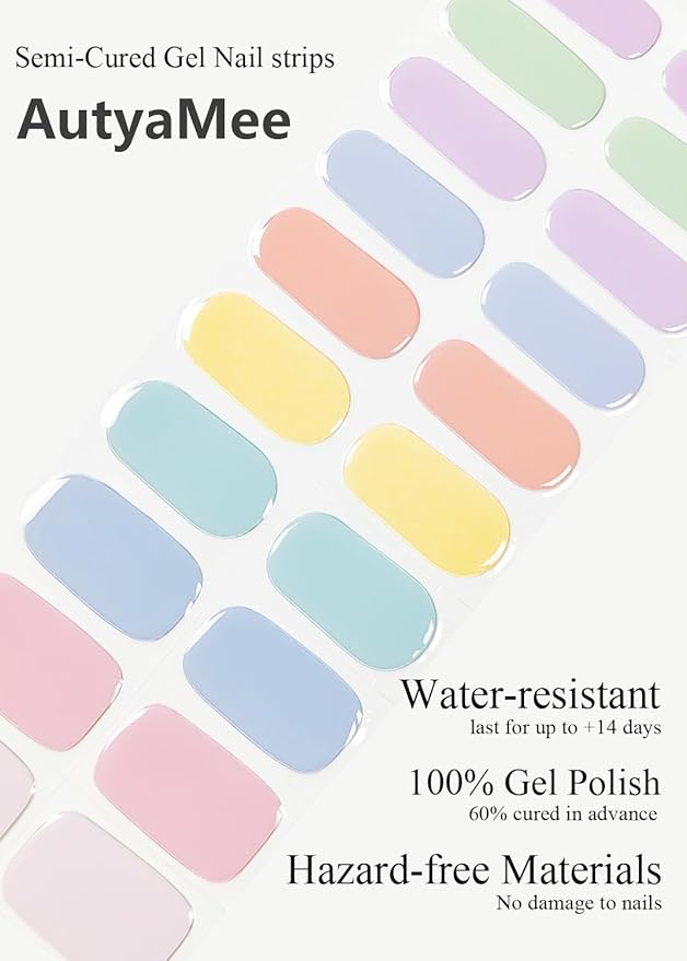 Semi Cured Gel Nail Strips (Colorful Sunshine), Macaroon, 20 Pcs Gel Nail Wraps, Stickers, UV Light Required, Salon Quality, Long Lasting