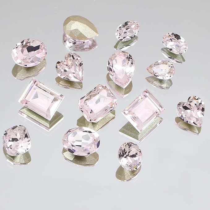 DONGZHOU 72pcs Mix Shape Nail Art Rhinestone,7 Styles Glass Nail Rhinestones Pointback Nail Gems Shiny 3D Nail Charms for Nail DIY Decorations Crafts,Pink