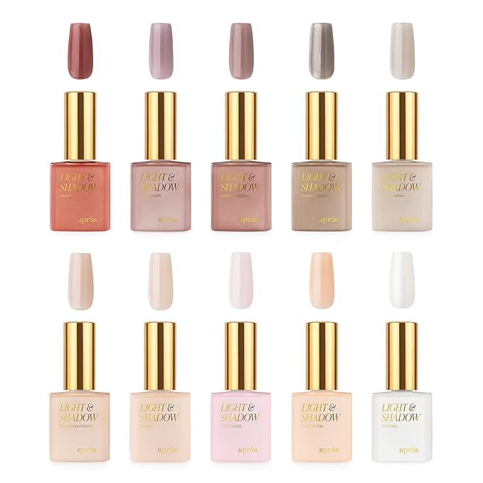 APRÉS Light and Shadow 40 Sheer Gel Couleur Nail Polish Collection, Set of 10 10ml (Winter - Frost Cracks, 10 pcs)