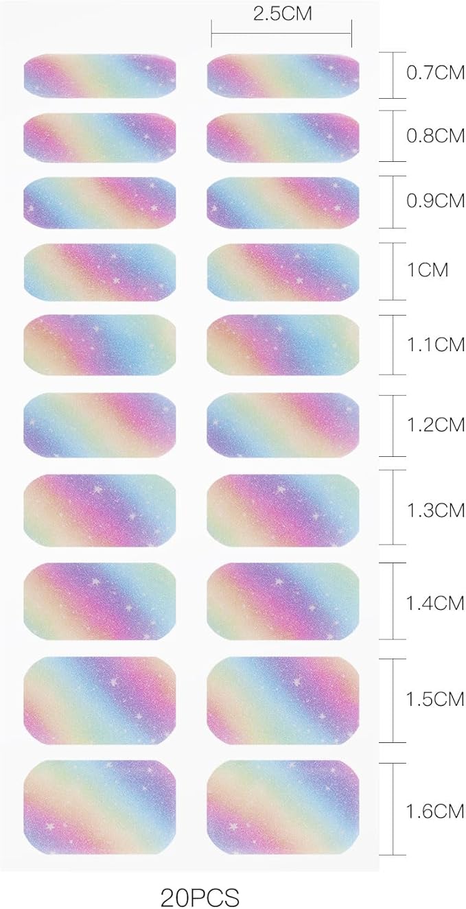 JMEOWIO Gel Nail Stickers Rainbow Glitter Semi Cured Gel Nail Strips Wraps UV/LED Nails Art Design Decoration Accessories