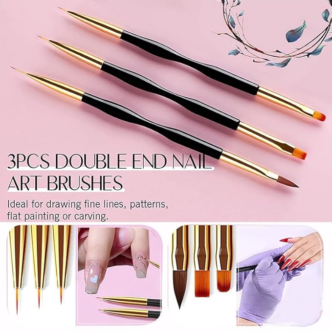 BORN PRETTY 33pcs Nail Art Brushes,Double-ended Dotting Tools,Nail Art Tool Set,Striping Brushes for Long Lines,Fingernail Drawing Pens with Palette Holder All in One for Beginners and Salon Home Use