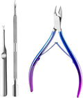 Cuticle Nipper, Polished Coated Durable Trimmer with Pusher, Nail Clipper with Fine Edge, Comfort Grip Cuticle Cutter and Remover Tool Kit for Nail Care (Blue+Pushers-1 SET)