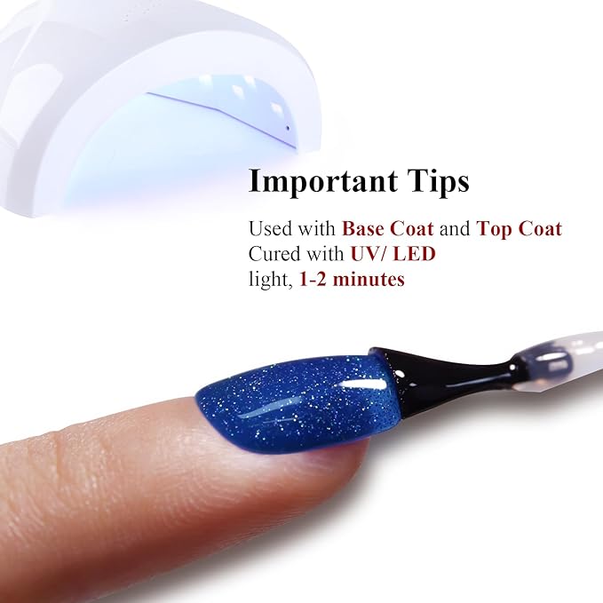 Glitter Gel Polish, 15ML Navy Blue Iridescent Glitter Gel Nail Polish Sparkle Shimmer Summer Rainbow Soak off LED UV for Art DIY Manicure