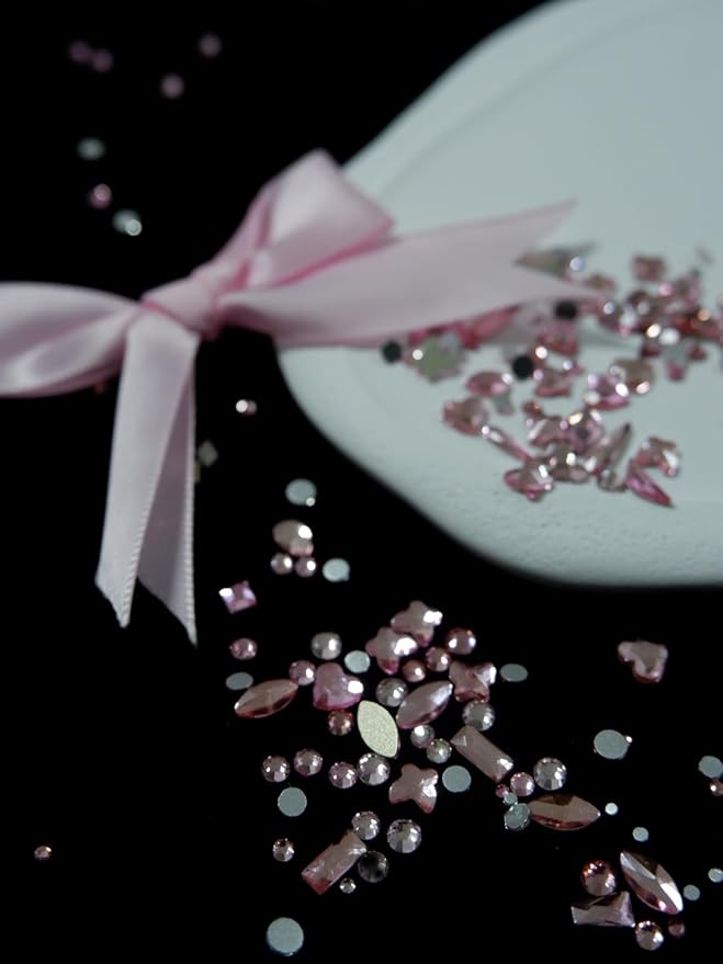 Rhinestones for Nails, 6080Pcs Pink Nail Art Rhinestones Kit, 3D Flatback Crystals Diamonds for Nail Art Design, Mix Sizes Nail Charms and Gems(Tweezers Included)