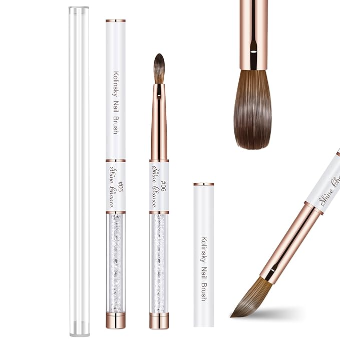 Acrylic Nail Brush Size 6, 100% Real Kolinsky Art Nail Brush for Acrylic Powder Application, Handmade Women Manicure Nail Extension Tool for Professional DIY Home Salon and Beginners