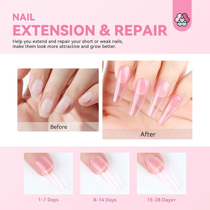 SAVILAND Gel Builder Set: 12 Translucent Colors Castor Oil Builder in a Bottle Vitamin E Hard Gel for Nails Extension Strengthener as Gifts for Women Home DIY Salon Nail Care Repair