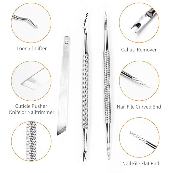 Manicure Tools Pedicure Tools-Multi-Function Double End Nail Lifter, Ingrown Toenail Tool, Callus Remover and Trimmer Cutters Nail Tools with 100% Stainless Steel with Non-Slip Handle