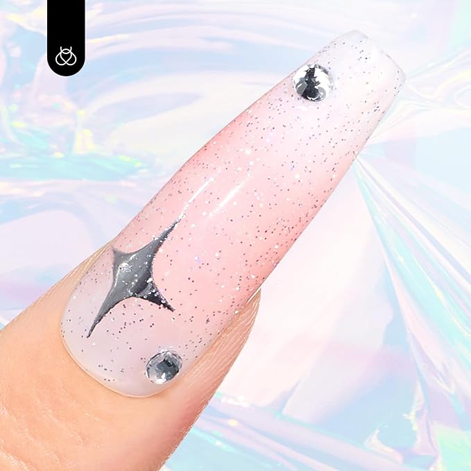 beetles Gel Polish Glitter Top coat Gel Polish 15ml Reflective Silver Mix Glitter Shiny Gel Nail Polish No Wipe Uv Gel Top Coat Nail Decoration Nail Art Sparkle Manicure DIY Home Salon