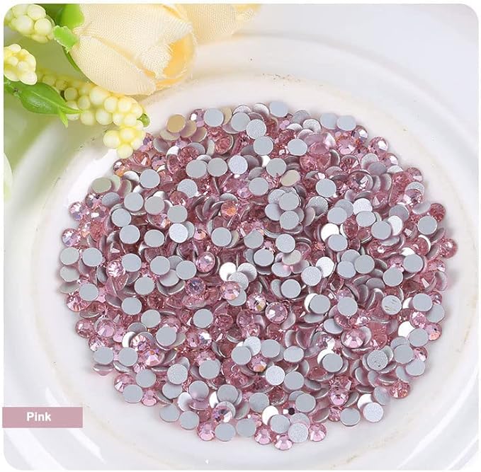 Onwon 1440 Pcs Crystal Flat Back Brilliant Round Rhinestones Glass Stones Glitter Gems Faux Diamond for Craft,Nail Art,Shoes,DIY Decorations (SS8 / 2.3mm, Pink)