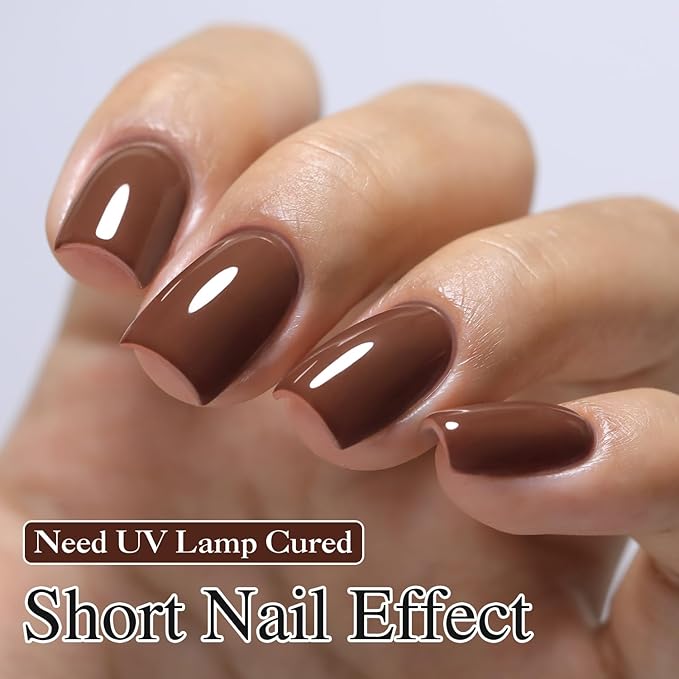 Double Rhythm Gel Polish 15ML Jelly Sheer Pastel Light Milky Color Pearl White Bottle 1 PC 0.5 OZ Full Size Nail Art Salon at Home (Deep Brown-D1446)