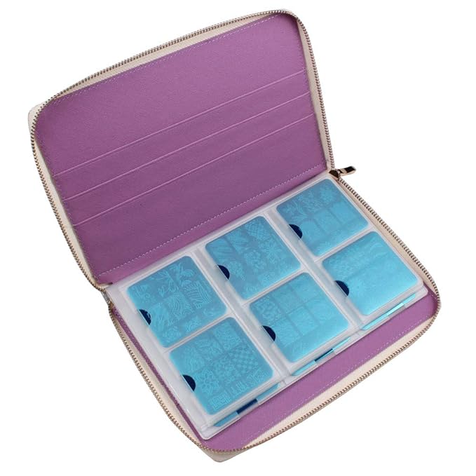 72 Slots Holographic Nail Plates Holder Case Stamping Templates Organizer Square & Round Printing Molds Collection Manicure Tool Accessorie (Silver)