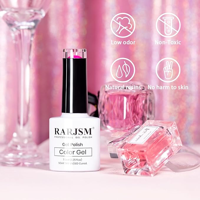 RARJSM Pearlescent Gel Nail Polish Fuscia Pink Purple Shell Glitter Shimmer Iridescent Mermaid Nail Gel Polish Soak Off LED UV Curing Requires Swirl Thread Effect DIY Manicure Use 7.5ML Summer Nail