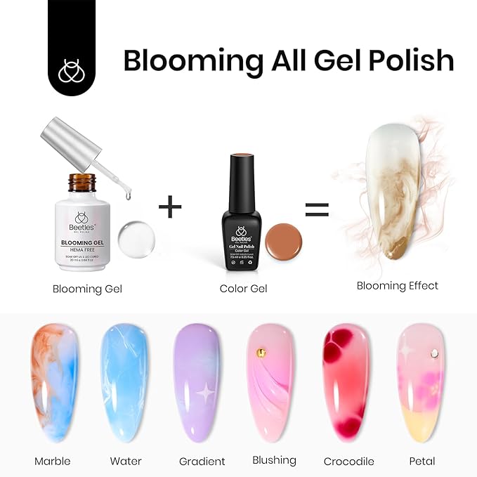 Beetles Blooming Gel, 20ml HEMA-Free Blossom Gel Polish for Spreading Effect Marble Natural Stone Watercolor Floral Print Soak off U v DIY Gifts for Women