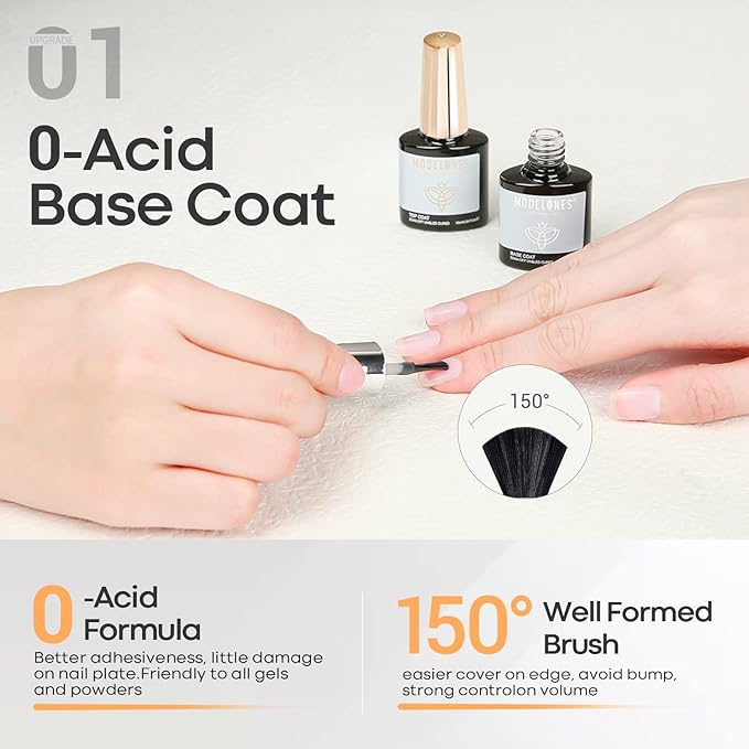 modelones Gel Nail Polish Top Base Coat, 2 PCS Clear High Glossy Long Lasting Soak Off Home Salon DIY Manicure Gift for Women (Pack of 2)