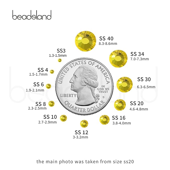 Beadsland 288pcs Flat Back Crystal Rhinestones Round Gems for Nail Art and Craft Glue Fix,Lemon Yellow,SS34,7.1-7.3mm