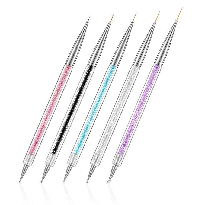 5 Pcs Nail Art Liner Brushes, Dual-ended Nail Art Point Drill Drawing Brush Pen Dotting Tools Set, Nail Design Liner Brushes and Dotting Pen
