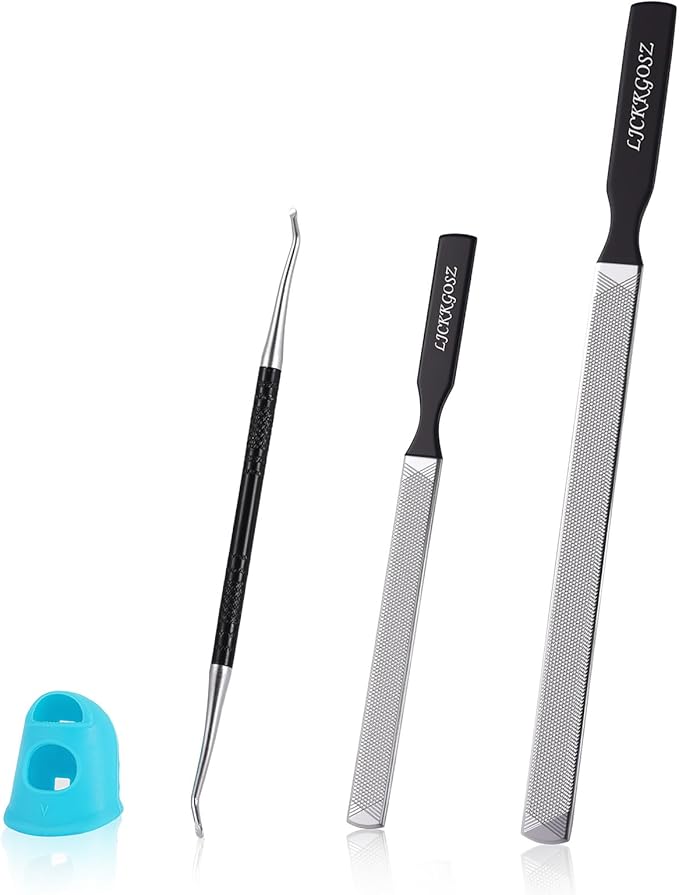 Metal Nail File, Toenail File with Fingertip Protectors and Dual-Ended Toenail Lifter, Double Sided and Files Nails Easily for Seniors, Men & Women Pedicure Tool