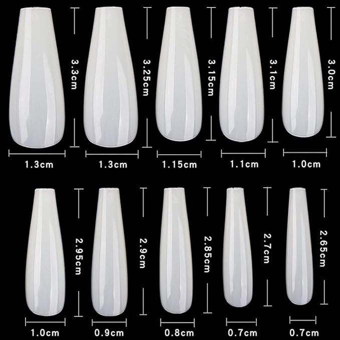 600pcs Long Coffin Fake Nails - Full Cover Natural Ballerina False Nail Acrylic Nail Tips with Case, Artificial Nails10 Sizes for Nail Salons and DIY Manicure