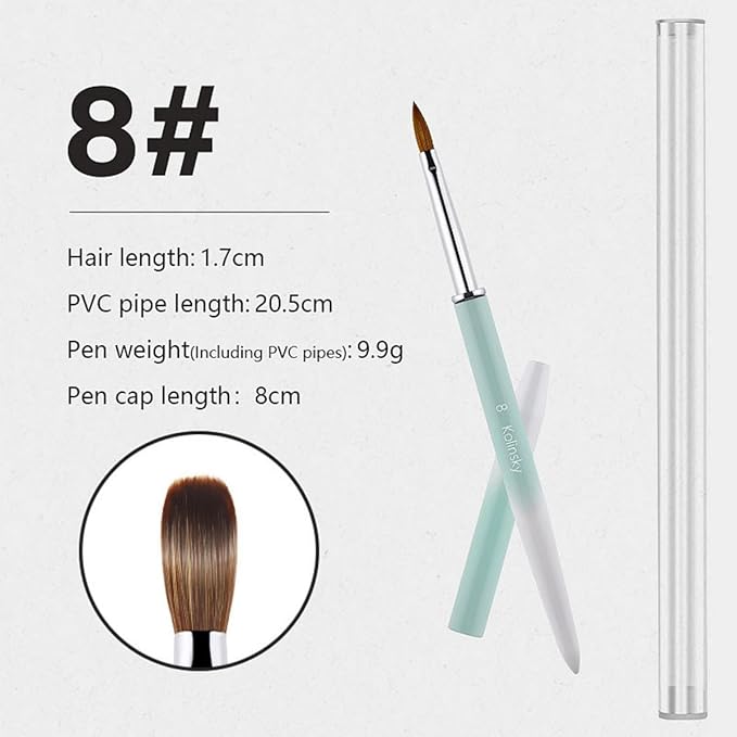 Acrylic Nail Brush Size 8#, 100% Pure Kolinsky Hair Acrylic Crystal Ombre White Green with Silver Ferrule Round Shaped for Women Girls Manicure Tools Accessories