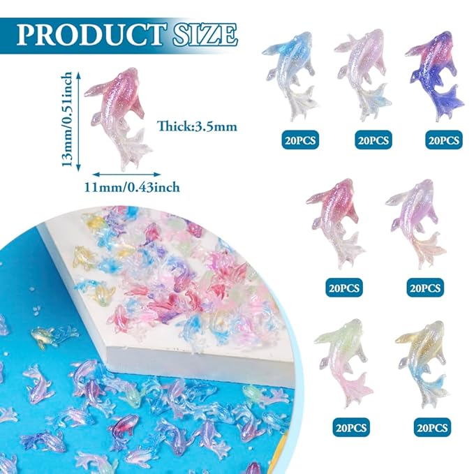 KISSITTY 140Pcs Goldfish Nail Charms 3D Goldfish Nail Art Charms Resin Animal Nail Art Decoration for Manicure
