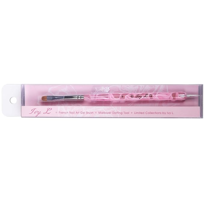 Ivy L Premium 2 Way French Gel Acrylic Nail Art Kolinsky Brush with Dotting Tool for Professional Manicure Cuticle Clean up Nail Art Design (Size # 6, Pink Marble)
