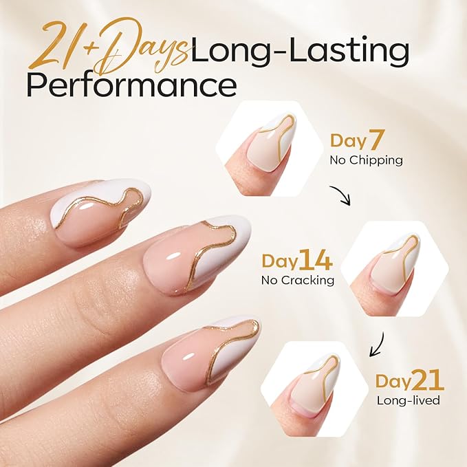 Modelones French Tip Press on Nails Almond, Short Fake Nails, Semi-Transparent Soft Nail Kit with Nail Glue Adhesive Tabs Nail File, Spring Nails Press Ons 30Pcs 15 Sizes, White Lines French