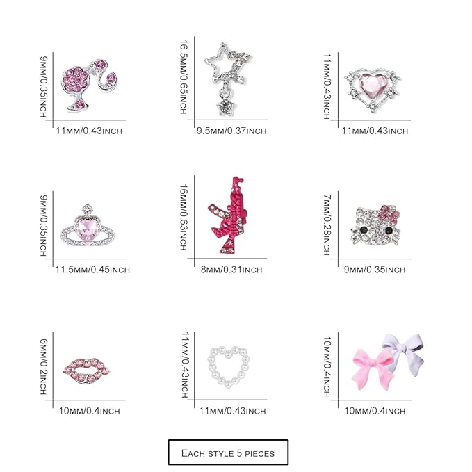 50Pcs Barbiecore Nail Charms, Pink Gun Head Lip Heart Saturn Rhinestione Nail Art Charms Nail Jewelry Decorations Acrylic Nail Gems Accessories for Women Girl DIY Crafts Supplies