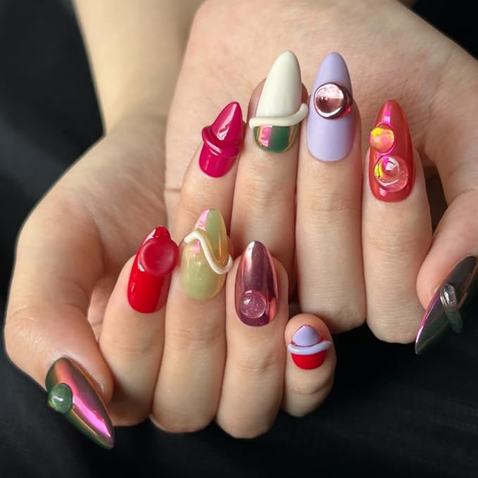 Handmade Nails Press On Nails Almond Art False Nails Women's Nails Kit (Size M）