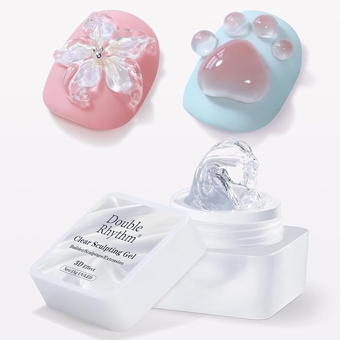 Double Rhythm 3D Nail Gel Clear Solid Sculpting for Art Non-Sticky Hard Gel for Building Carving Molding Nail Extension Soak Off UV/LED Nail Art Salon Home DIY 0.5 Oz (Clear)