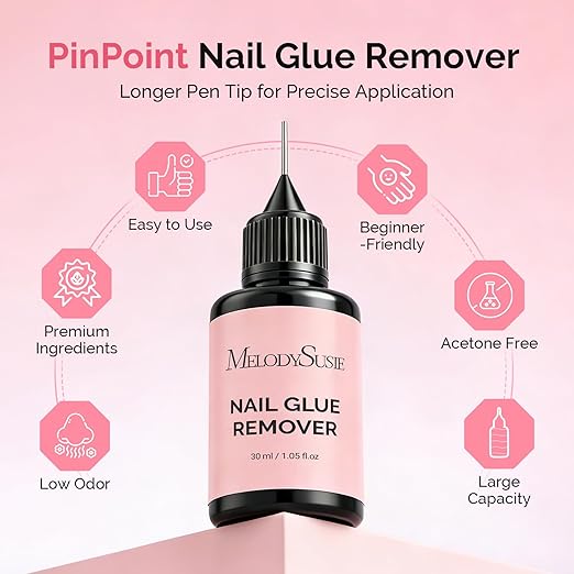 MelodySusie 30ML Nail Glue Remover for Press on Acetone Free Nail Polish Remover Multi-Functional Remover for Nails Tips Gentle Glue Remover for Home Salon
