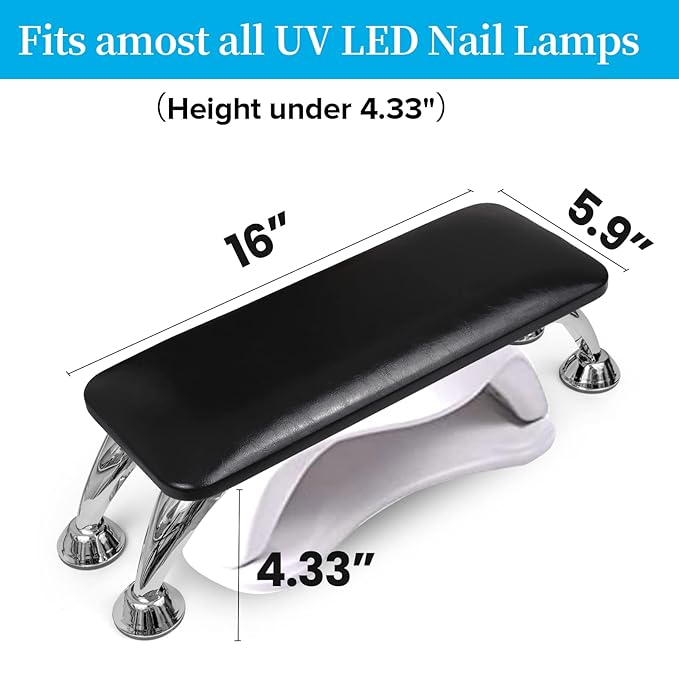 Arm Rest for Nails Tech, Easy Clean Nail Arm Rest, Reduce Back Pain Hand Rest for Nails Tech, Sturdy Support Armrest for Nails Fits UV LED Nail Lamp Underneath, Salon & Home Use(Black)