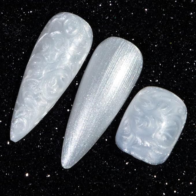 MIZHSE Pearl White Gel Nail Polish, Shimmer Mermaid Gel Polish Glitter Gels Polish Swirl Shell Thread Effect Soak Off U V Salon Home DIY Manicure Use10ml