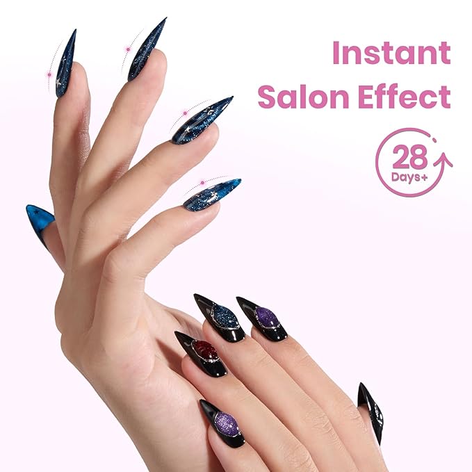 Beetles Tipex Lite Pre-Built Apex Gel Nail Tips, Stiletto Medium, 256pcs Value Pack, 16 Sizes, Flat-Nail Friendly Acrylic Tips for Natural Nail Beds, Easy for Beginner DIY