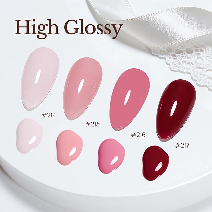 AZUREBEAUTY Pink Nail Polish Set, 4 Pink Shades Nail Color Kit Glossy Nail Polish for Natural Nails, DIY Manicure Salon Home Gift for Women