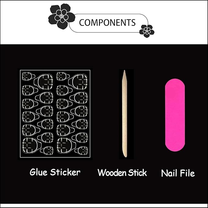 Short Press on Nails - Square Fake Nails with Bow Star Charms Design - French Tip False Nails Stick on - for Women 24 Pcs