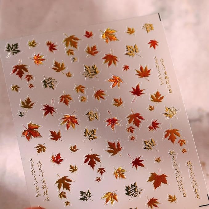 Maple Leaf Nail Stickers 5D Embossed Autumn Leaf Nail Designs 3D Self-Adhesive Gold Plant Fall Nail Decals Cute Fall Sticker Thanksgiving Day Manicure Acrylic Nails Accessories for Women Girls DIY
