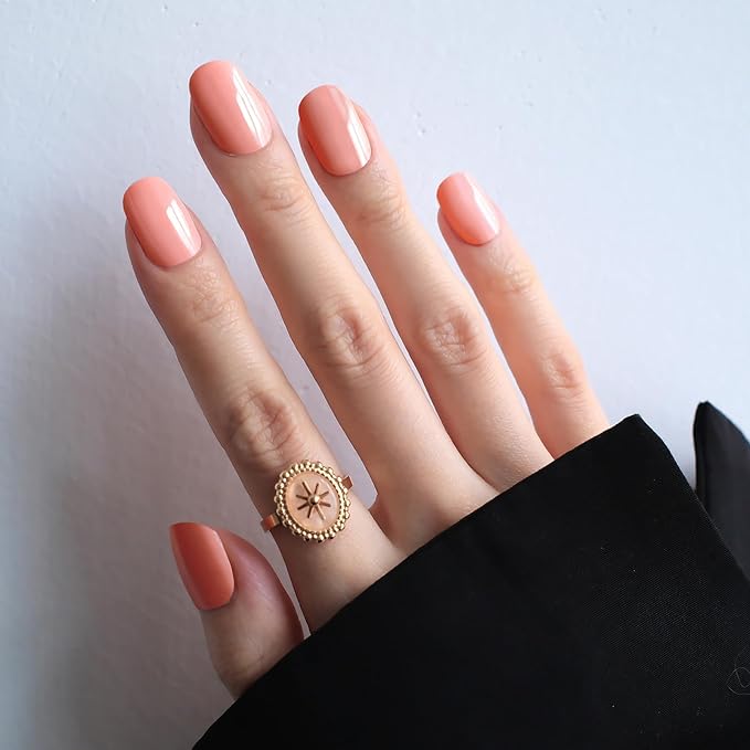 Nail Polish Strips (No UV Lamp Needed) - 22 Pcs Salon Quality Gel Nail Stickers - Long Lasting Wraps (Peach Pink)